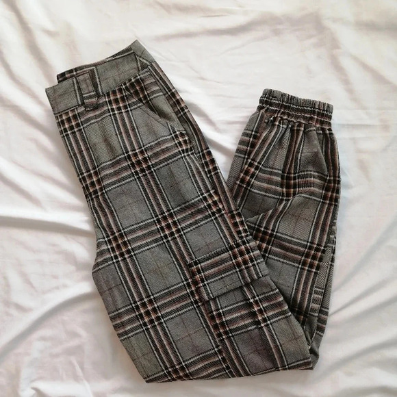 Urban Outfitters Plaid Cargo Jogger Pants High Rise Gray and Orange 26" Crop XS - Picture 5 of 16